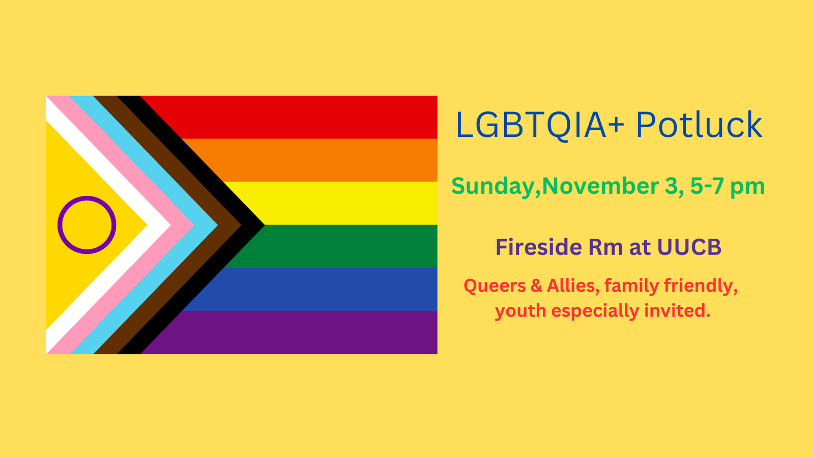 Social Justice at UUCB: LGBTQIA+ Potluck Nov. 3